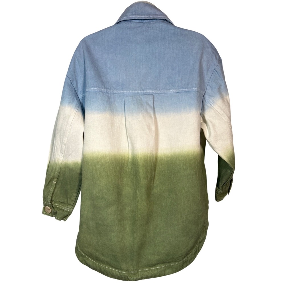 HEYSON Womens Shacket Jacket Ombre Blue White Green Button Front Cotton Small - Picture 4 of 7